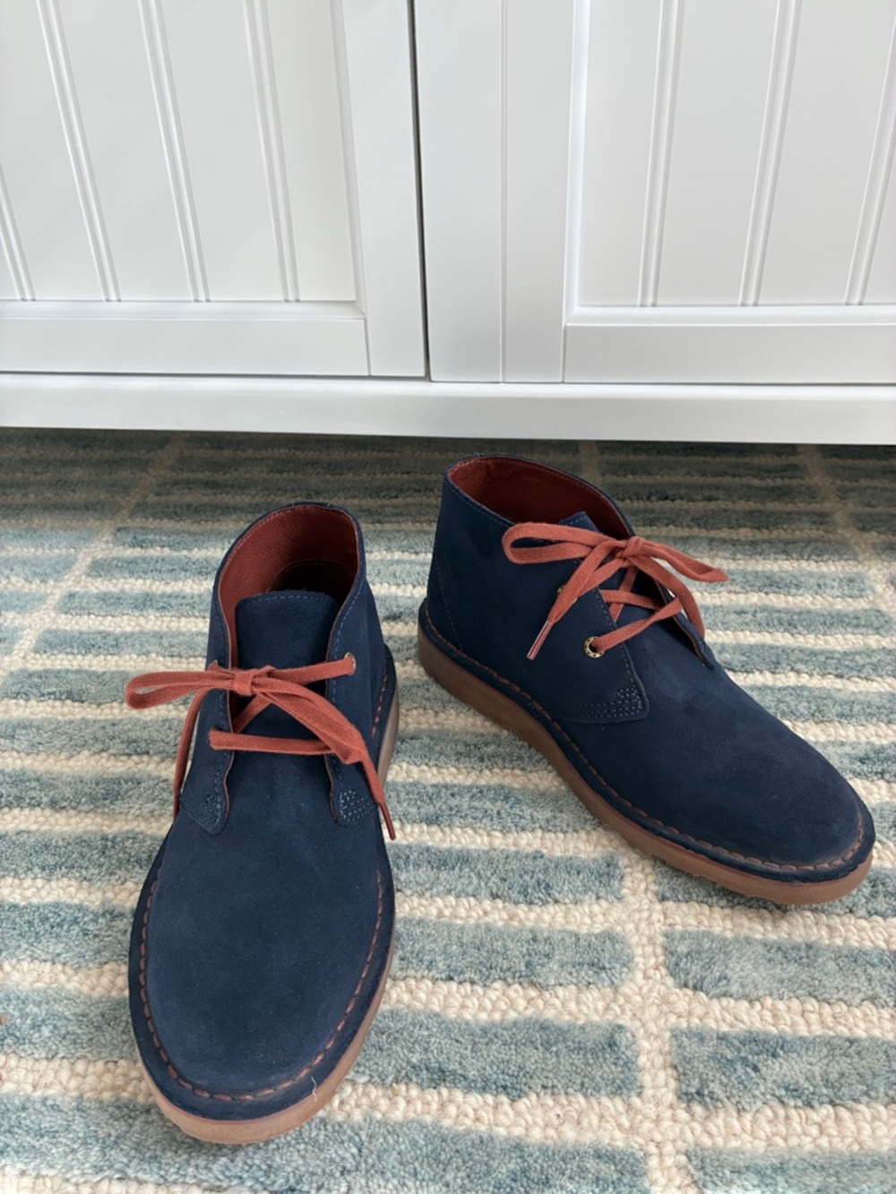 L.L. Bean Navy Suede Ankle Booties with Brown Laces